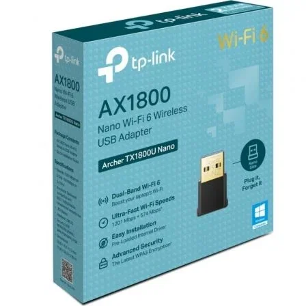 TP-Link Archer TX1800U Nano Adaptador USB WiFi 6, 1800 Mbps (1201+574) AX1800, Doble Banda, WPA3, Windows